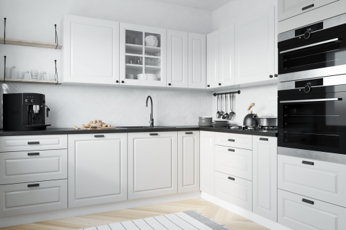 Kuchnia Classic – komplet mebli kuchennych lakierowanych, idealny do różnych stylów wnętrz. Propozycje kolorów frontów z palety RAL: 9003 - biały ciepły, 9016 - biały zimny, 7047, 9002.