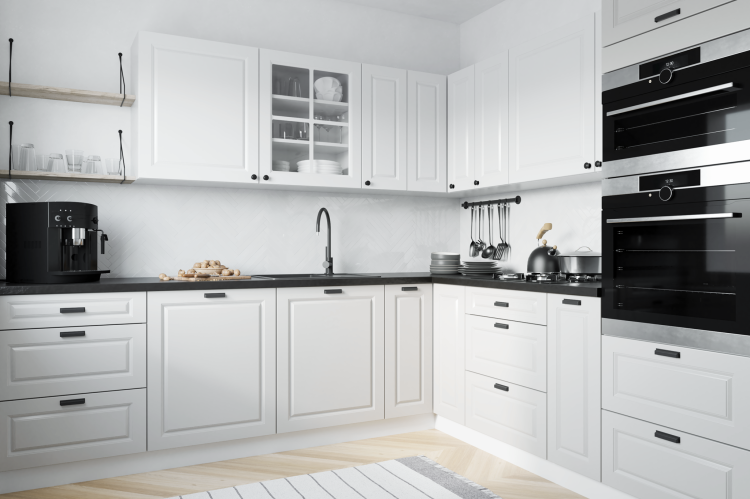 Kuchnia Classic – komplet mebli kuchennych lakierowanych, idealny do różnych stylów wnętrz. Propozycje kolorów frontów z palety RAL: 9003 - biały ciepły, 9016 - biały zimny, 7047, 9002.