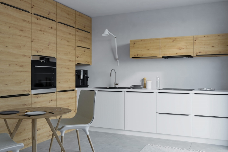 Fronty laminowane w kolorze: BIAŁY + DĄB ARTISAN