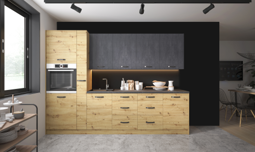 Fronty laminowane w kolorze: FRESCO ANTRACYT + DĄB ARTISAN