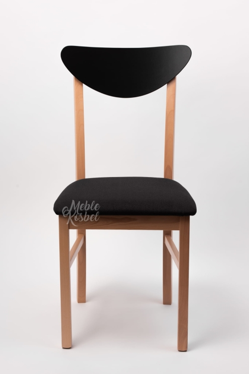 Kastios w kolorze buk - krzesło uniwersalne do salonu i jadalni – nowoczesne krzesło drewniane z czarnym obiciem