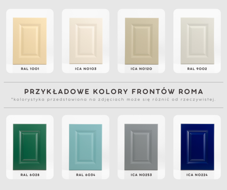 Przykładowe zestawienie kolorów, frontów lakierowanych w ROMA D1D SEGREGO