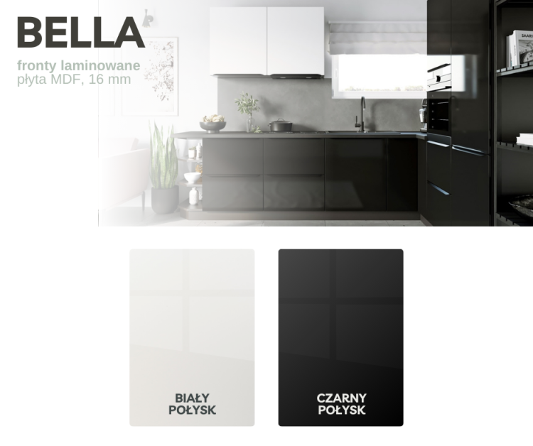 Dostępne kolory frontów mebli kuchennych z kolekcji BELLA