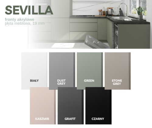 Kolory frontów mebli kuchennych Sevilla.