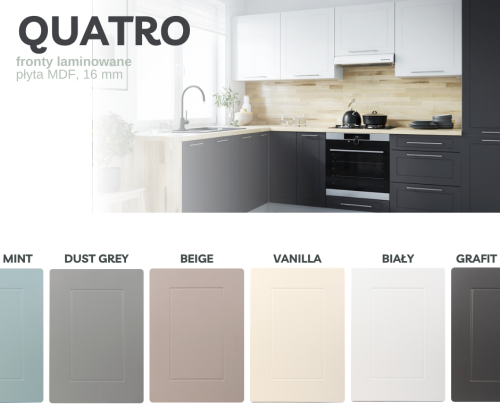 Paleta kolorystyczna frontów matowych w kuchni laminowanej Quatro